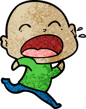 Bir insan tarafından çizilmiş kel adam diye bağıran çizgi film.