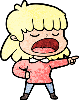 Çizgi filmdeki kadın bir insan tarafından yüksek sesle çizilmiş.