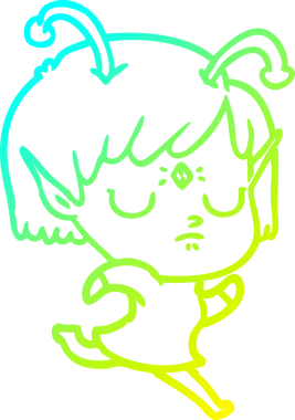 Bir insan tarafından çizilmiş bir uzaylı kız çizgi filmi.