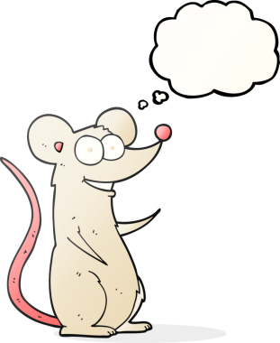 Bir insan tarafından çizilmiş serbest çizim düşünce balonu çizgi filmi mutlu fare