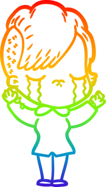 Gökkuşağının gradyan çizimi bir insan tarafından çizilmiş ağlayan bir kız çizgi filmi.