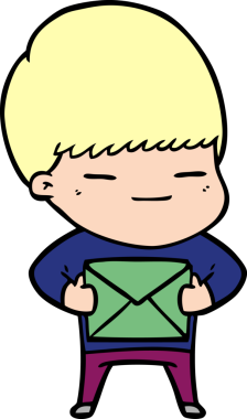 Bir insan tarafından çizilmiş bir hediye taşıyan kendini beğenmiş çocuk.