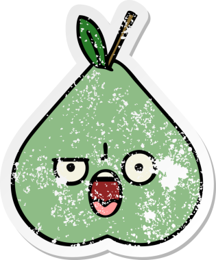 Bir insan tarafından çizilmiş yeşil armut karikatürünün sıkıntılı çıkartması.