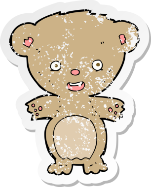 Bir insan tarafından çizilmiş oyuncak ayının gerilimli çıkartması.