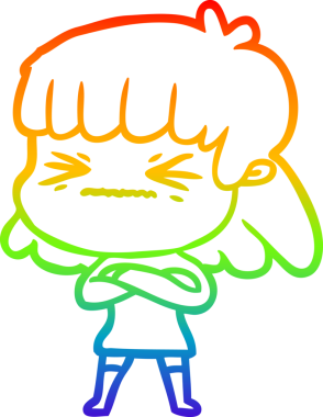 Karikatür çizen gökkuşağı gradyanı bir insan tarafından çizilmiş stresli bir kadın