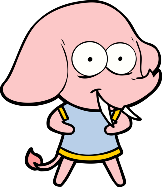 Bir insan tarafından çizilmiş mutlu bir fil.