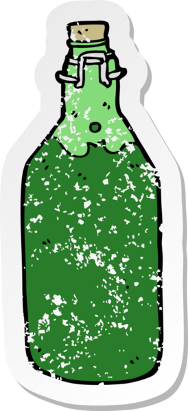 Bir insan tarafından çizilmiş karikatür şişesinin gerilimli etiketi.