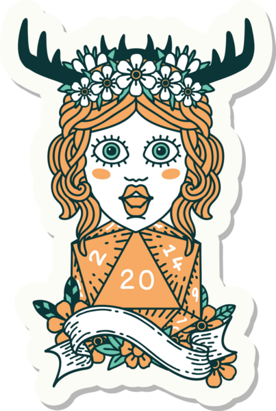 Bir insan tarafından çizilmiş 20 zarlı insan Druid çıkartması.