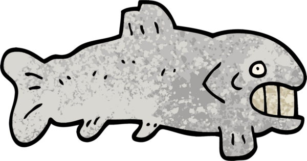 Grunge desenli resimli çizgi film. Bir insan tarafından çizilmiş büyük balık.