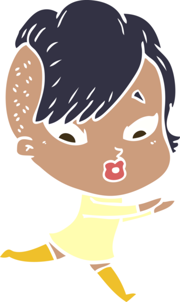 Düz renkli çizgi film bir insan tarafından çizilmiş kızı şaşırttı.