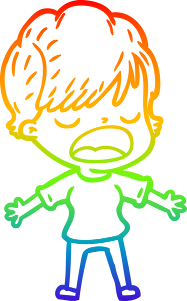 Gökkuşağı gradyan çizgi çizimi bir insan tarafından çizilmiş bir karikatür kadın