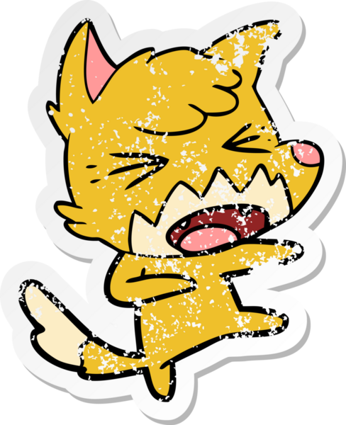 Bir insan tarafından çizilmiş kızgın bir tilki çizgi filminin sıkıntılı çıkartması.