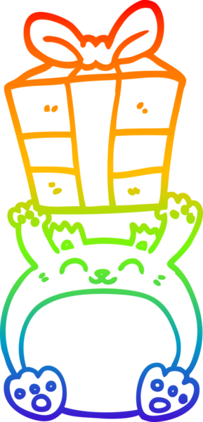 Gökkuşağı gradyan çizgisi bir insan tarafından çizilmiş şirin bir Noel ayısının çizimi