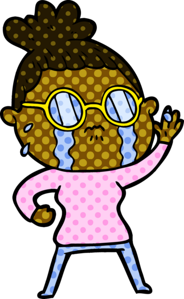 Bir insan tarafından çizilmiş gözlüklü, ağlayan bir kadın.