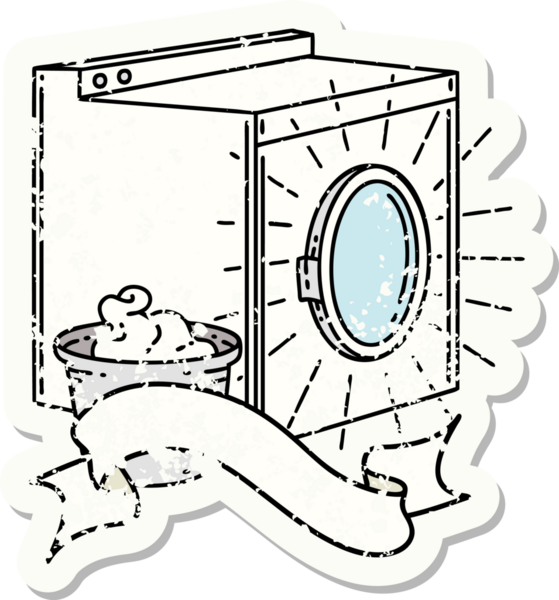 Bir insan tarafından çizilmiş eski bir dövme stili çamaşır makinesi çıkartması.