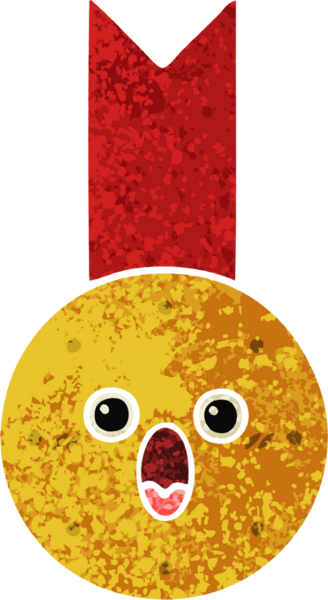 Bir insan tarafından çizilmiş altın madalyanın retro çizim tarzı karikatürü.