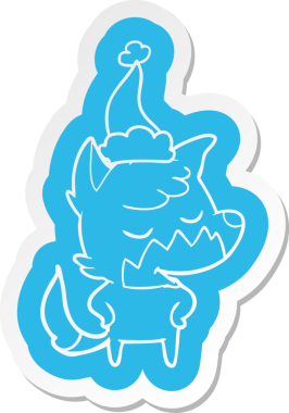 Bir insan tarafından çizilmiş Noel Baba şapkası giyen bir tilkinin dostça bir çizgi film çıkartması.