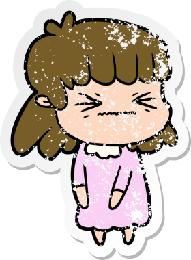 Bir insan tarafından çizilmiş kızgın bir kızın sıkıntılı çıkartması.