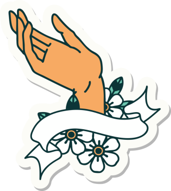 Bir insan tarafından çizilmiş el pankartıyla dövme stili çıkartması