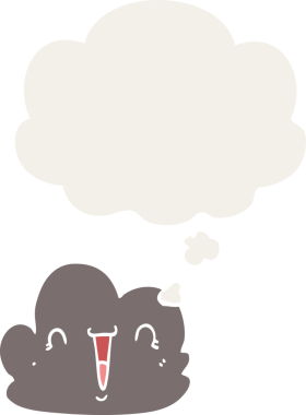 Bir insan tarafından çizilmiş, düşünce baloncuklu mutlu bir çizgi film.