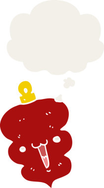 Karikatür Noel süslemesi. Düşünce baloncuğuyla bir insan tarafından çizilmiş.