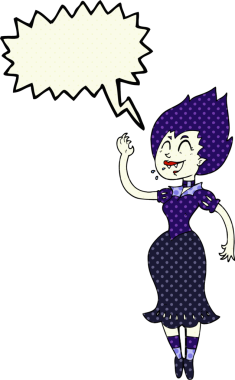 Bir insan tarafından çizilmiş serbest çizilmiş çizgi roman konuşma balonu vampir kız.