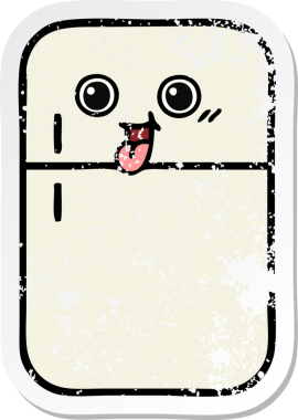 Bir insan tarafından çizilmiş şirin bir buzdolabının sıkıntılı çıkartması.