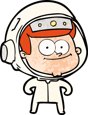 Bir insan tarafından çizilmiş mutlu astronot çizgi filmi.