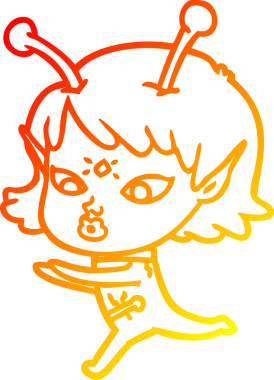 Bir insan tarafından çizilmiş güzel bir uzaylı kız çizgi çizimi.