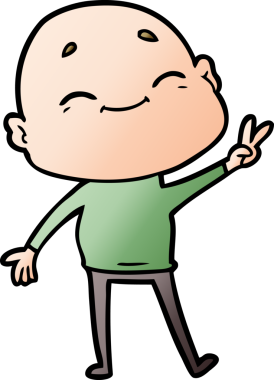 Bir insan tarafından çizilmiş mutlu, kel adam.