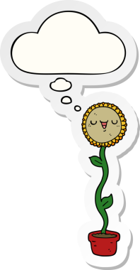 Düşünce baloncuğu insan tarafından çizilmiş bir çıkartma olan ayçiçeği çizgi filmi.