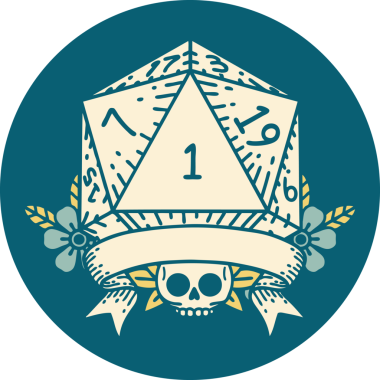 Retro Dövme Biçimi Doğal Bir d20 zar bir insan tarafından çizildi