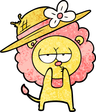 Bir insan tarafından çizilmiş şapka takan bir aslan.