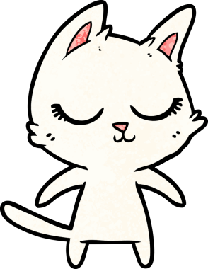 Bir insan tarafından çizilmiş sakin çizgi film kedisi.