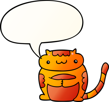 Bir insan tarafından çizilmiş yumuşak eğimli konuşma baloncuklu şirin çizgi film kedisi.