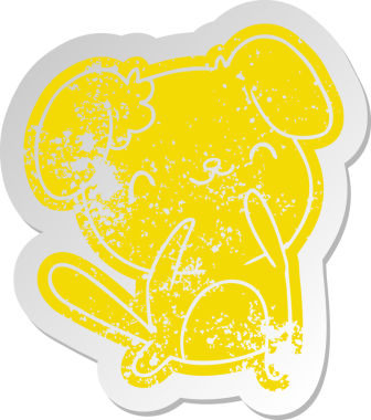 Bir insan tarafından çizilmiş sevimli bir köpeğin eski çizgi film etiketi kawaii