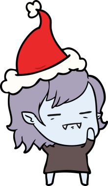 Bir insan tarafından çizilmiş Noel Baba şapkası takan ölümsüz bir vampir kızın el çizimi.