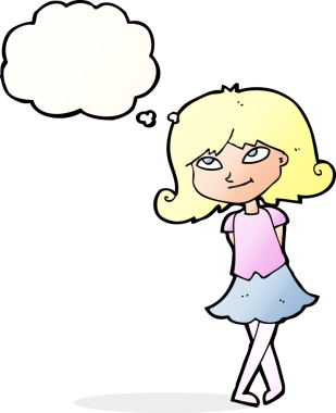 Bir insan tarafından çizilmiş düşünce baloncuğu olan zeki kız.