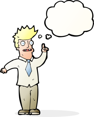 Bir insan tarafından çizilmiş düşünce baloncuğu fikri olan çizgi film adamı.