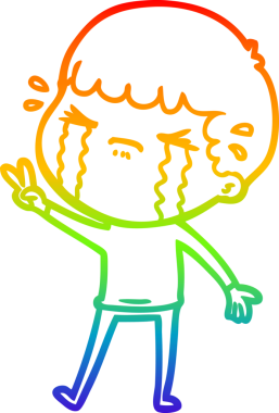 Gökkuşağı gradyan çizimi bir insan tarafından çizilmiş ağlayan bir karikatür adamı çiziyor.