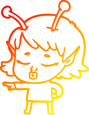 Bir insan tarafından çizilmiş sevimli bir uzaylı kız çizgi filminin sıcak çizgi çizimi.