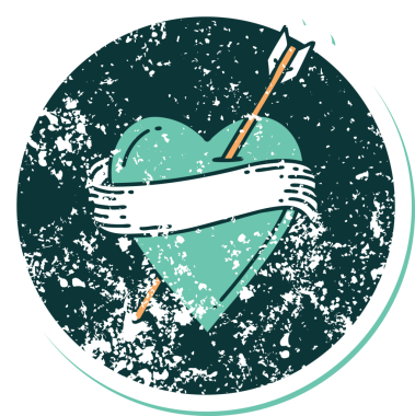 Bir insan tarafından çizilmiş ok kalp ve pankartın sembolik dövmeli görüntüsü