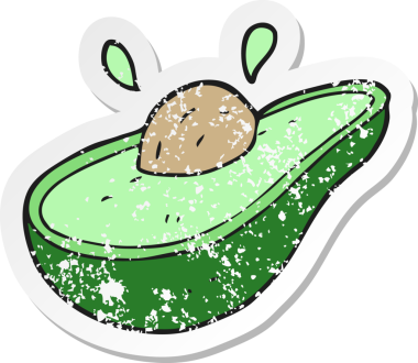 Bir insan tarafından çizilmiş avokado çizgi filminin gerilimli yapıştırması.