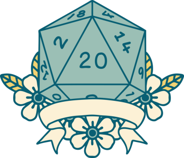 Retro Dövme Biçimi Doğal 20 kritik vuruş D20 zar bir insan tarafından çizildi