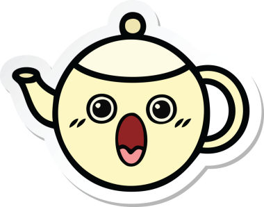 Bir insan tarafından çizilmiş şirin bir çay demliğinin çıkartması.