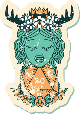 Retro Dövme Biçimi Yarı Ork Druid Bir insan tarafından çizilmiş 20 zar ile