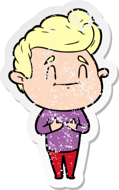 Bir insan tarafından çizilmiş mutlu bir çizgi film karakterinin sıkıntılı çıkartması.