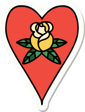 Geleneksel kalp stili dövme çıkartması ve bir insan tarafından çizilmiş çiçekler.