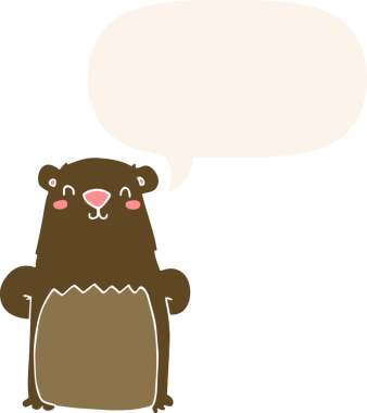 Bir insan tarafından çizilmiş eski tarz konuşma baloncuğu olan çizgi film ayısı.