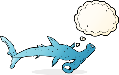 Bir insan tarafından çizilmiş düşünce baloncuklu çekiç başlı köpekbalığı.